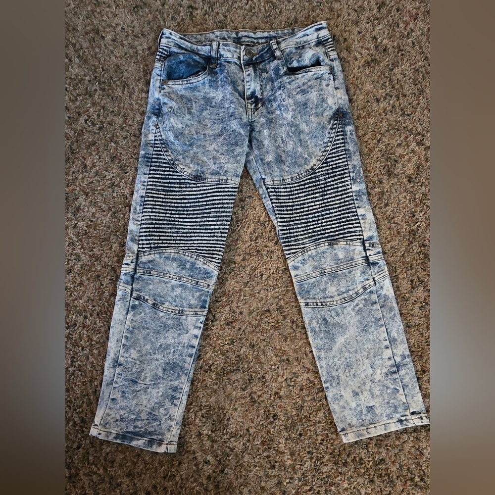 Boys Steve’s Jeans Acid Wash Moto Jeans – Size 12 (90s Jeans)